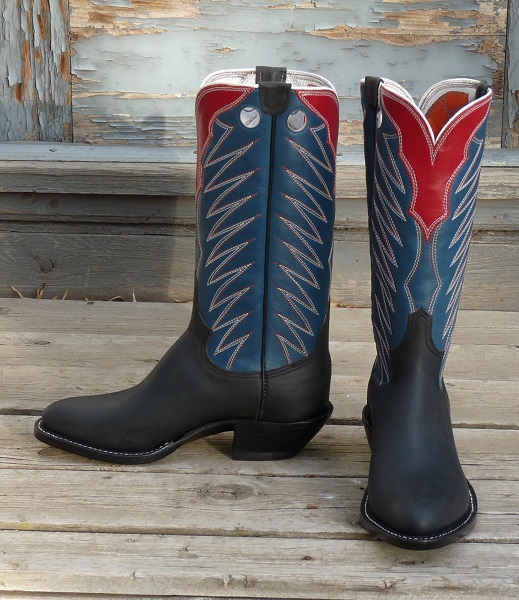Men's 8 1/2 D - Black Matte Oiltan with Medium Blue Calfskin tops